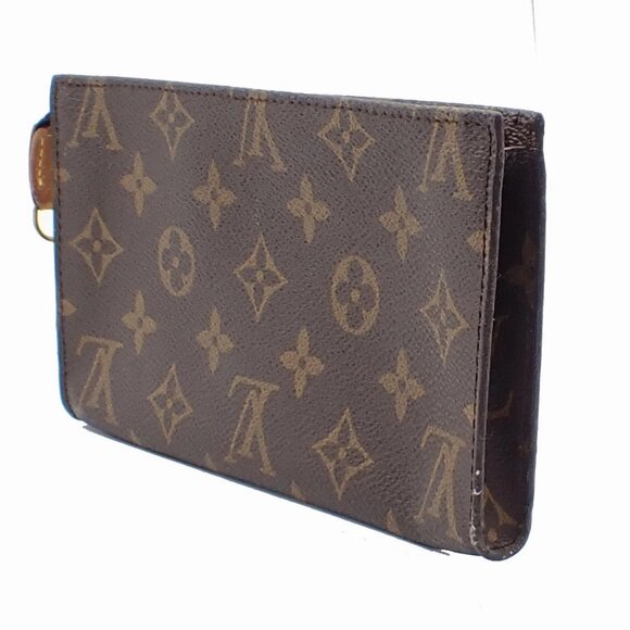 LOUIS VUITTON LV Logo Bucket GM Pouch Bag Monogram Leather Brown Gold 05CA007 - Picture 4 of 16